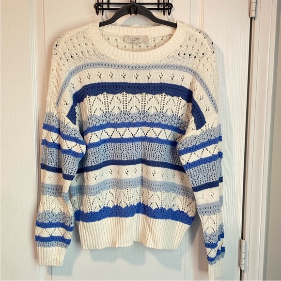 LOFT Sweaters - LOFT Women's Blue and White Sweater